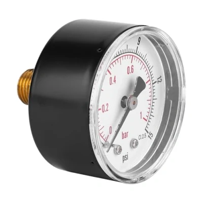 Immagine di Manometro a doppia scala, quadrante da 50 mm, 1/4 BSPT attacco posteriore misuratore di gas aria olio acqua(0 15psi 0 1bar)
