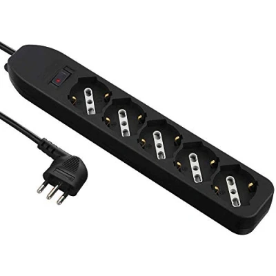 Immagine di Electraline 62066 Multipresa 5 Posti polivalenti, Cavo 1,5 m Spina Piccola 10A, Nero