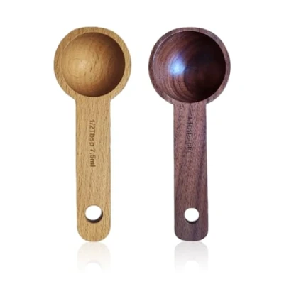 Immagine di 2 misurini caffè, cucchiaino caffè in legno, sale zucchero cucchiaio miscelatore, utensili da cucina