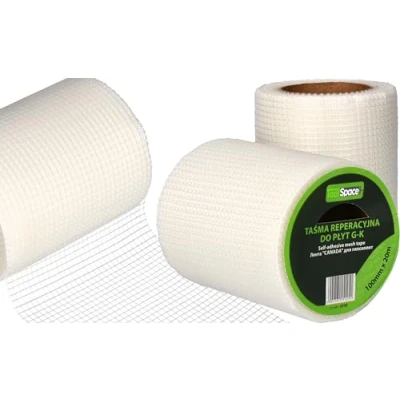 Immagine di ToolSpace Nastro di Riparazione 10cm x 20m per Cartongesso con Rete in Fibra Vetro, Strisce Stucco, Tessuto Rinforzo, Bordo Vello Autoadesivo Giunti e Intonaco, Interno Strumento