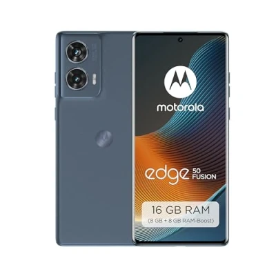 Immagine di Motorola Moto Edge50 Fusion Smartphone (display FHD+ pOLED da 6,7&quot;, fotocamera 50 MP, 8/256 GB, 5000 mAh, con caricatore 68 W, Android 14) Forest Blue, custodia protettiva e supporto per
