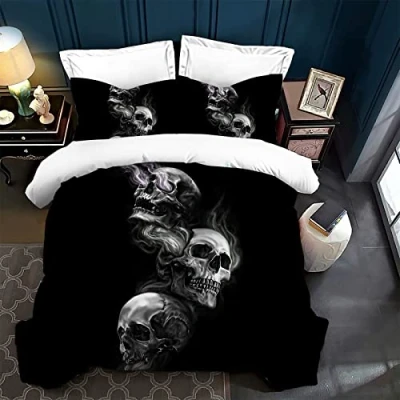 Immagine di LXTOPN copripiumino 3D con Teschio,Copripiumino Matrimoniali 200X200 Chiusura ​Lampo Teschio nero,completo matrimoniale (200 x 200 cm, 3)