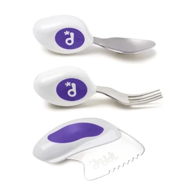 Immagine di Set doddl 3 pezzi, coltello, cucchiaio e forchetta Per imparare a usare le posate, da 1 anno in su, svezzamento, blu indaco