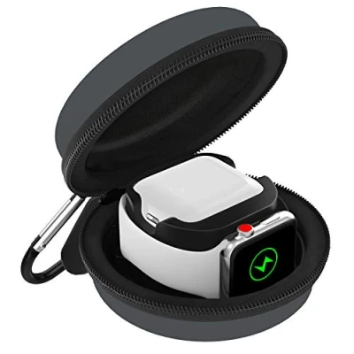 Immagine di MoKo Custodia Trasporto Compatibile con Apple Watch Series 7/6/5/4/3/2/1/SE e Airpods Pro/3/2/1 Chiusura a Cerniera, Base di Ricarica, Rigida da Viaggio Protettiva per iWatch Grigio