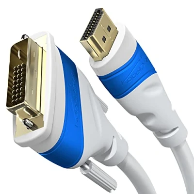 Immagine di KabelDirekt Cavo adattatore HDMI DVI 5 m (bidirezionale, D 24+1/cavo High Speed, 1080p/Full HD, cavi video digitale, collegamento di dispositivi a monitor o viceversa, bianco)