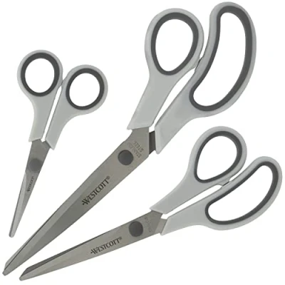 Immagine di Westcott Easy Grip Scissors 3 pezzi Grigio Set di Forbici universali con impugnatura confortevole Lama in acciaio inox extra affilata e resistente per casa ufficio N 90030 00