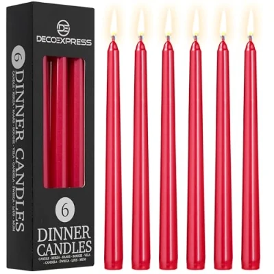 Immagine di DECO EXPRESS Candele Lunghe Pacco da 6/10/15/50 8 Ore Lunga Durata per Candelabro Non profumato (Rosso metallizzato Confezione 6)