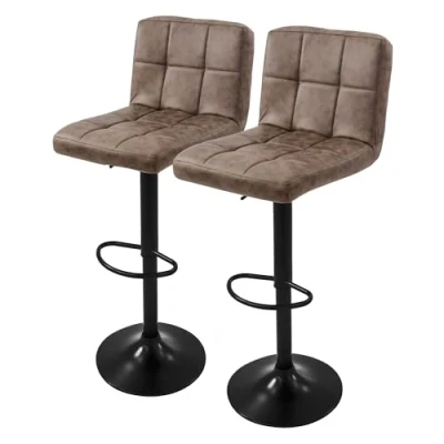 Immagine di ML Design Set di 2 Sgabelli da Bar Rivestimento in Ecopelle Marrone Sgabello Imbottito Cucina Bistrot Regolabile Altezza 63 83 cm Girevole a 360 Sedia Alto con Schienale Poggiapiedi