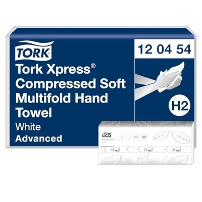Immagine di Tork Xpress Asciugamani intercalati Soft compressi bianchi H2, Advanced, 2 veli, piegati a M, formato grande, 12 confezioni da 200 asciugamani, 120454
