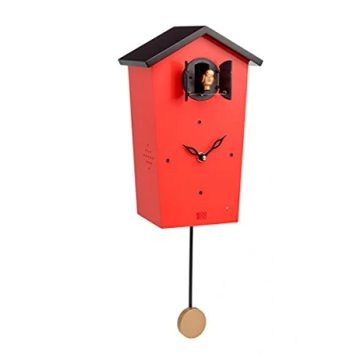Immagine di KOOKOO BirdHouse rosso, orologio cucu design moderno, canto di 12 uccelli canori o cuculo, c. pendolo