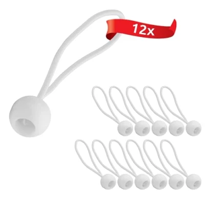 Immagine di ECENCE 12x gommini di tensionamento, set corde elastiche per fissaggio teloni, anelli espansori con gancio a sfera plastica, Bianco