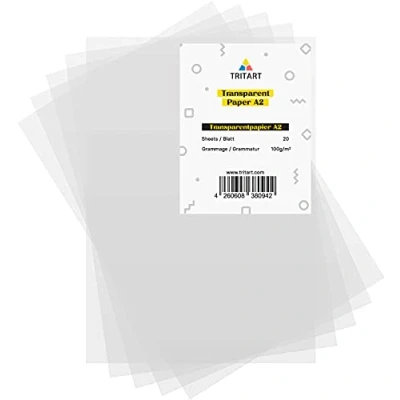 Immagine di Tritart carta trasparente stampabile, colore bianco, formato DIN A2, 20 fogli da 100 g/m², per architetti