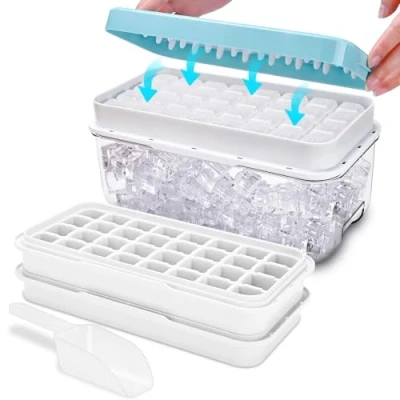 Immagine di Ghiaccio Stampo in Alimentare, con Coperchio, Rilascia Tutti i Cubetti un Secondo, senza BPA, 64 Stampi (Blu Ice Maker)