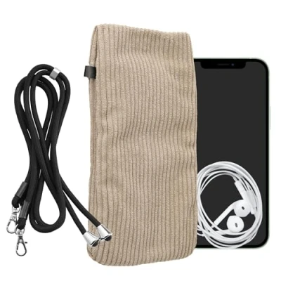 Immagine di kwmobile Custodia Velluto a Coste con Chiusura Magnetica per Smartphone XXL 7&quot; Portacellulare Tracolla Borsa Porta Cellulare da Collo Universale
