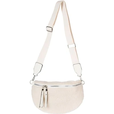 Immagine di styleBREAKER Donna pelliccia di orsacchiotto Mezza Luna Borse a tracolla Unicolor, regolabile 02012403, colore:Crema