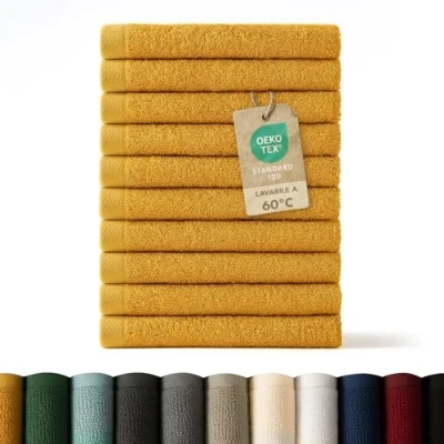 Immagine di Blumtal Asciugamani Bagno, Viso Super Assorbenti, 100% Cotone Certificato Oeko Tex 100, 12 Salviette (30x30cm), Senape