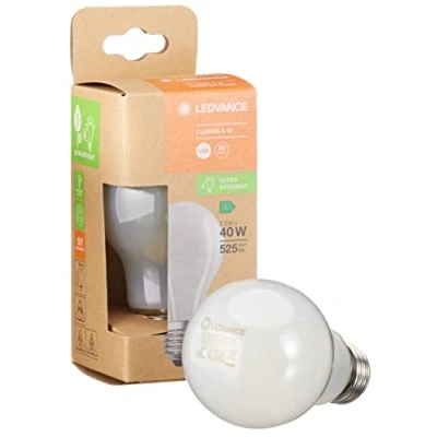 Immagine di LEDVANCE Lampada a risparmio energetico, lampadina smerigliata, E27, bianco caldo (3000K), 2,5 watt, sostituisce da 40W, altamente efficiente e confezione 6