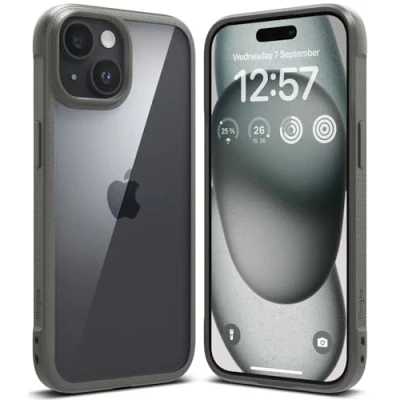 Immagine di Ringke Fusion Bold Compatibile con Cover iPhone 15, Paraurti Antiurto Anti Ingiallimento Ottimo Grip e Custodia Posteriore Rigida PC Trasparente Gray Grigio