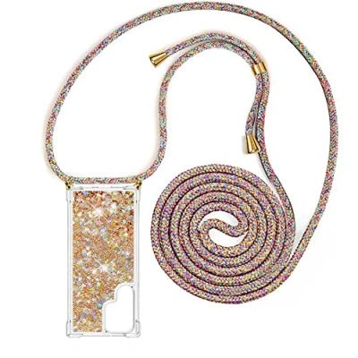 Immagine di YuhooTech Custodia con Cordino per Samsung Galaxy S22 Ultra, Liquid Quicksand Cover Collana Practical Stylish, Trasparente Silicone Glitter Liquido Antiscivolo Case Cellulare Girocollo