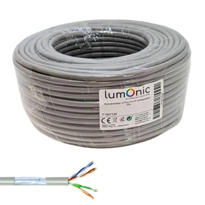 Immagine di Lumonic 50m Cavo di rete CAT 5e F/UTP I CAT5e, Gigabit Lan, Ethernet patch flessibile schermato, per uso interno fino a 100 MHz