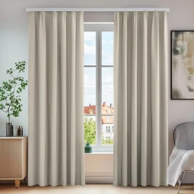 Immagine di Deconovo Tende opache a prova di rumore, 260 x 140 cm (altezza larghezza), colore: crema