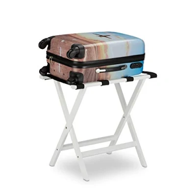 Immagine di Relaxdays Portavaligia, Pieghevole, in bambù, per Valigie e Borsoni, Supporto Reggivaligia, HLP 53,5x58x36,5 cm, Bianco, PP, 1 pz