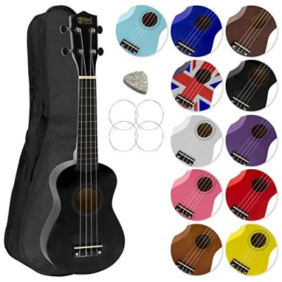 Immagine di Mad About SU8 BK Ukulele soprano in nero con custodia morbida, plettro e corde di ricambio, Ora dotato carbonio nere che offrono un suono più brillante