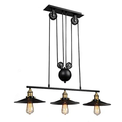 Immagine di Lampada a sospensione vintage, Lampadario retrò industriale, COCOL Bar E27 Edison, industriale Sospensioni in metallo Stile ruota con onda Retro regolabile Nero（C）