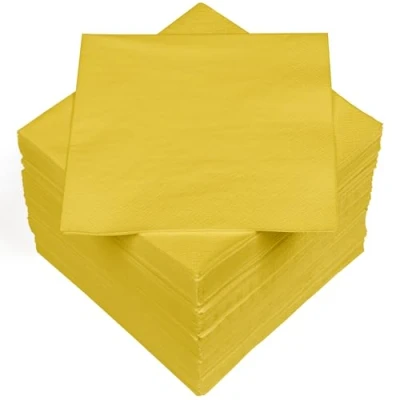 Immagine di HEKU 100 tovaglioli in tinta unita, 3 strati, 33 x cm, qualità uniforme per eventi e gastronomia, pratica confezione da 5, altamente assorbenti ed eleganti, giallo