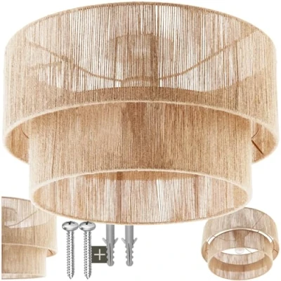 Immagine di TecTake® Lampada da Soffitto Boho con Paralume a 2 Livelli, Plafoniera Led in Fibra di Juta e Acciaio, Design Elegante, Moderna per Camera Letto, Salotto, Cucina 40W