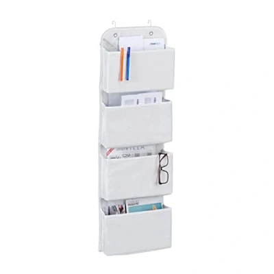 Immagine di Relaxdays Portaoggetti da Parete, 4 Scomparti, Organizer Porta con Ganci, Salvaspazio per Bagno e Ufficio, Bianco, 60% Tessuto Non Tessuto, 1 pz