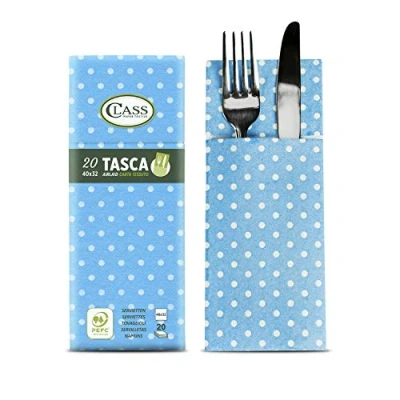 Immagine di Class 10 C4032TA D227 PEFC Airlaid Tovagliolo Tasca Portaposate, Carta, Pois Mare, 40x32x0.8 cm, 20 unità