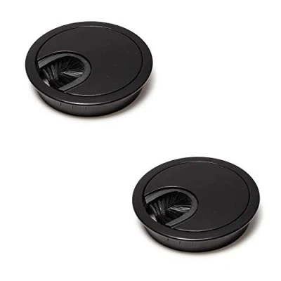 Immagine di sossai® Passacavo con guarnitura a spazzola per scrivanie, uffici &amp; piani da lavoro Set 2 KDM1 BL Design: nero Diametro: 60 mm Materiale: Metallo