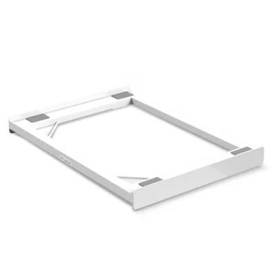 Immagine di Meliconi Base Torre Slim L45, Kit di Sovrapposizione Lavatrice Asciugatrice Universale, Supporto Premontato, Cinghia Sicurezza con Fibbia in Metallo Inclusa, Portata 250 Kg, Bianco