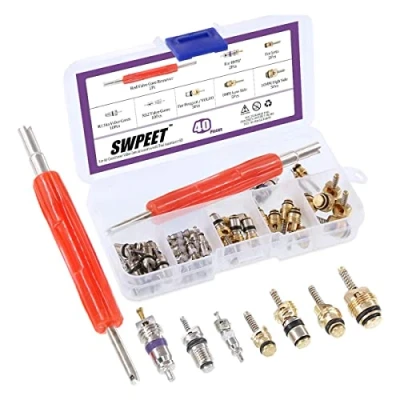 Immagine di Swpeet 40PCS aria condizionata valvola Core kit, a/c R134 A R12 refrigerazione nuclei con strumento di rimozione per presa
