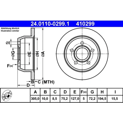 Immagine di ATE 24.0110 0299.1 Disco freno 305,0 10,0 5 127,0 pieno JEEP: GRAND CHEROKEE 2
