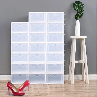 Immagine di SanBouSi Set di 20 scatole per scarpe trasparenti impilabili con coperchio, in plastica traspirante e resistente