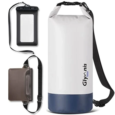 Immagine di Glymnis Borsa Impermeabile 5L 10L 20L Dry Bag Sacco con Tracolla Regolabile, Include Custodia per Cellulare, Ideale Barca, Pesca, Rafting, Nuoto