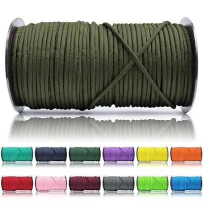 Immagine di Ganzoo Paracord 550, corda da 4mm, 100 Metri, Poliestere, Tipo 3 7 fili interni, fai te guinzaglio per cani collare bracciale, campeggio sopravvivenza e multifunzione, Verde Militare