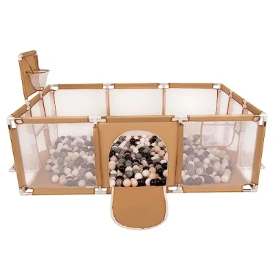 Immagine di SELONIS Recinto Per Bambini Con 100 Palline 6 Cm, Playground Box, Beige: Beige Pastello/Grigio/Bianco/Nero