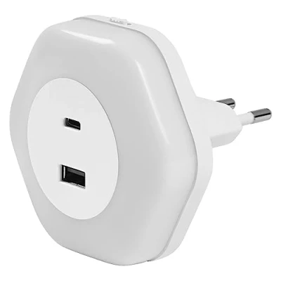 Immagine di LEDVANCE Lunetta Hexagon Socket Night Light, White, 5W, 5Lm, Luce bianca calda, Connessione USB A e C, tecnologia LED, funzionalità di ricarica, lunga durata, classe protezione IP20, 3000K