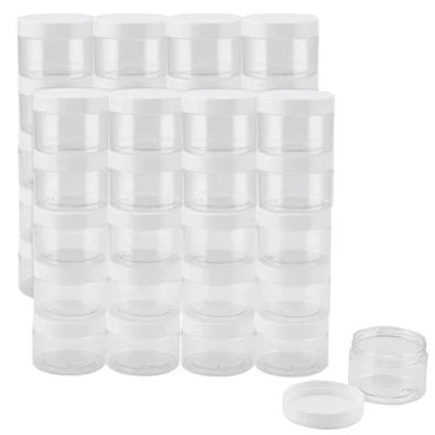 Immagine di JOIKIT Confezione da 40 barattoli in plastica trasparente 100 ml con coperchio bianco, a bocca larga, per fai te, artigianato, perline, noci