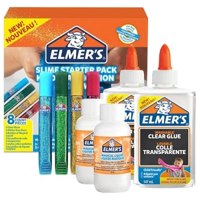 Immagine di Elmer&#039;s Kit di Base per Slime con Colla Trasparente e Glitterata, Penne Liquido Magico Attivatore Slime, Confezione da 8