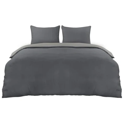 Immagine di Utopia Bedding Copripiumino Una Piazza e Mezza Microfibra 200x200cm + Federe 80x80cm Grigio Scuro/Grigio Chiaro