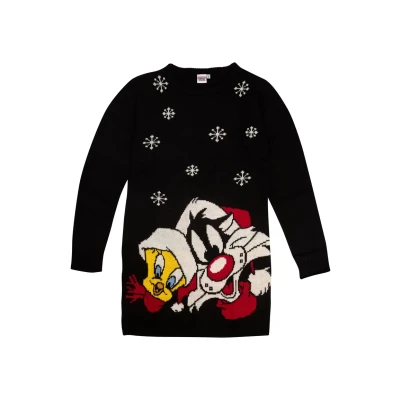 Immagine di Looney Tunes FÜR Sylvester UND Tweety Weihna Abito in maglia, Donna, Taglia: Large, Schwarz