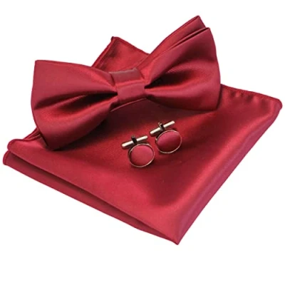 Immagine di JEMYGINS Papillon Uomo Burgundian Regolabile in Diversi Colori con Fazzoletto e Gemelli