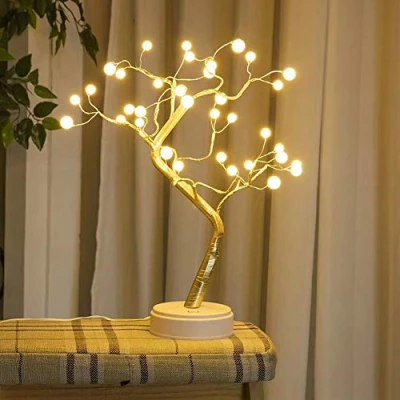 Immagine di XhuangTech albero bonsai da tavolo con 36 luci LED in filo di rame, funzionamento a batteria/USB, lampada per artificiale fai te, camera letto, scrivania, feste Natale,