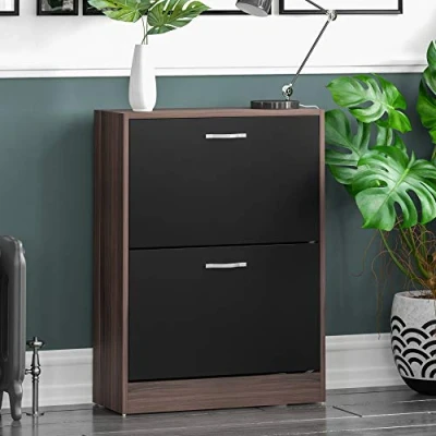 Immagine di Vida Designs Scarpiera con 2 cassetti, scarpiera, organizer per riporre le scarpe, mobile in legno a scomparsa, noce e nero