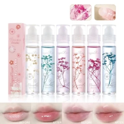 Immagine di di lucidalabbra roll on Set 6 confezioni olio gelatina floreale per labbra idratante a lunga durata con fiori reali trucco lucido secche e screpolate
