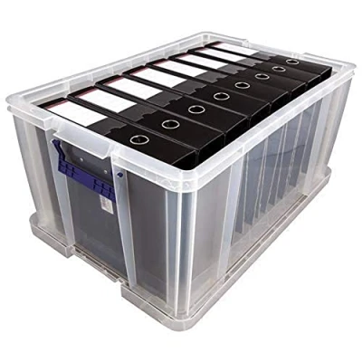 Immagine di Bankers Box Prostore scatola porta oggetti in plastica con coperchio, 70 litri, impilabile, scatole per armadio super resistenti, dimensioni 30x48x38,5 cm, contenitori trasparente, 1 unità